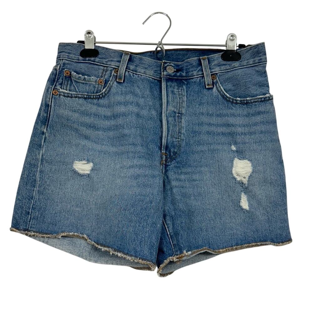 Levi’s 501 Denim Cut Off Jean Shorts Womens 29 Distressed Button Fly Casual Blue